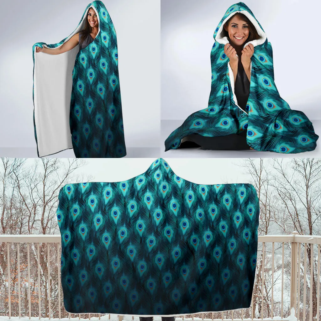 Trippy Peacock Feathers | Hooded Blanket | Mandalazed