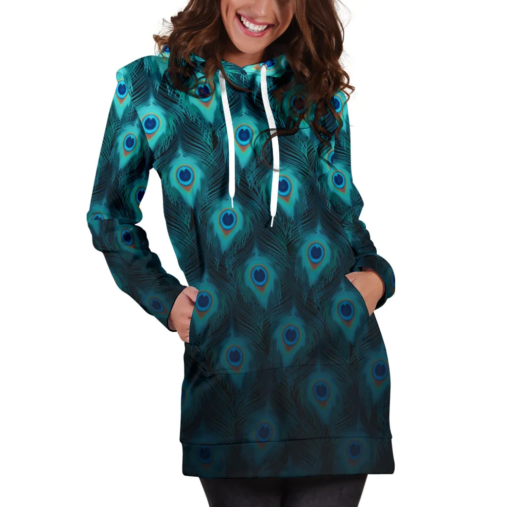 Trippy Peacock Feathers | Hoodie Dress | Mandalazed