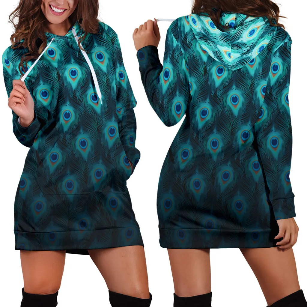 Trippy Peacock Feathers | Hoodie Dress | Mandalazed