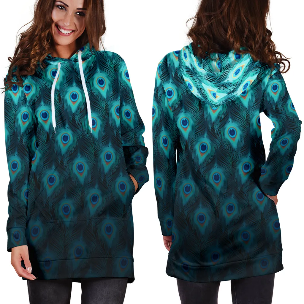 Trippy Peacock Feathers | Hoodie Dress | Mandalazed