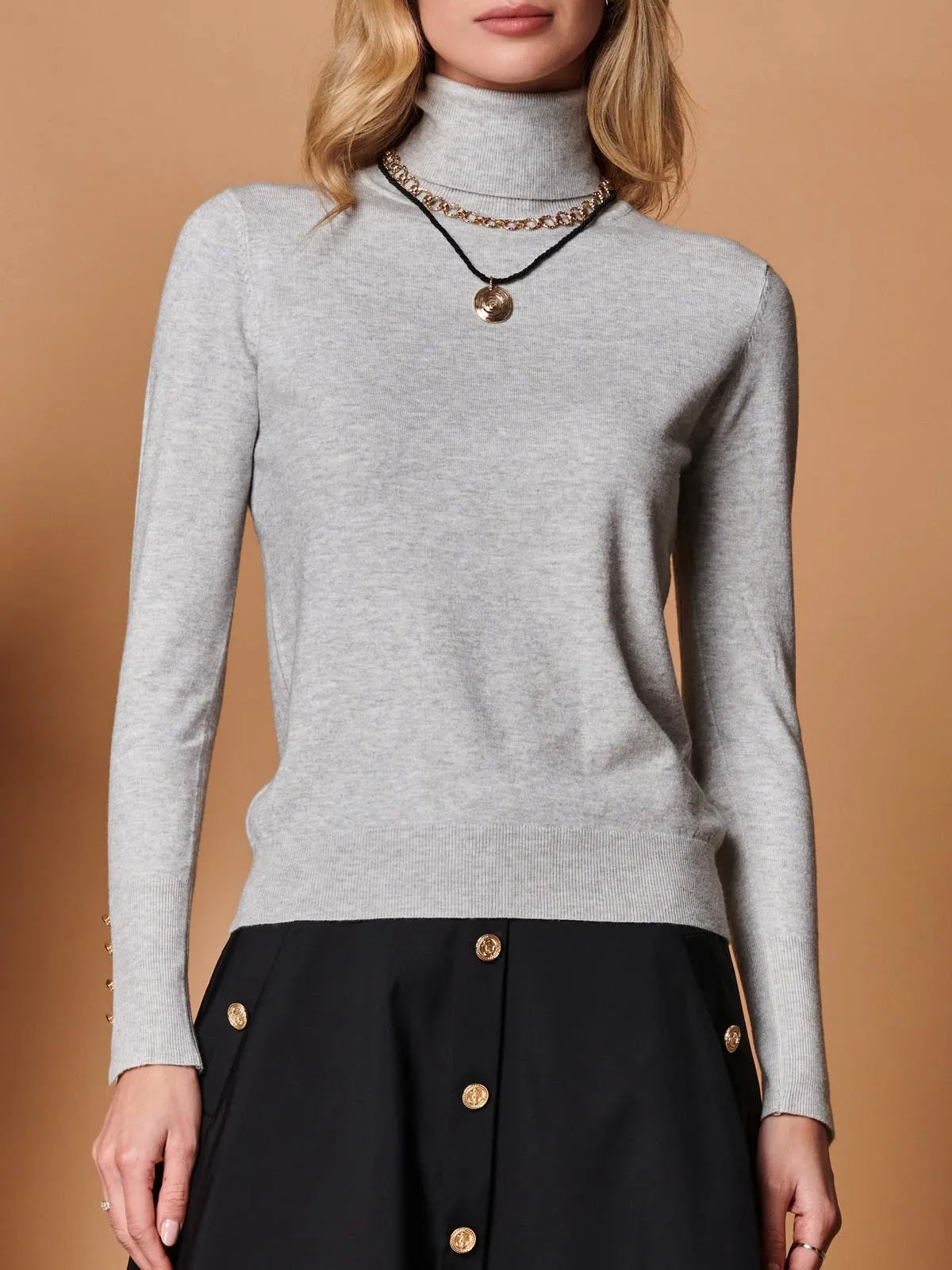 Turtleneck Fine Knit Fittted Jumper, Dove Heather