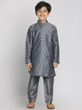 VASTRAMAY Boy's Grey Printed Kurta With Pyjama Set