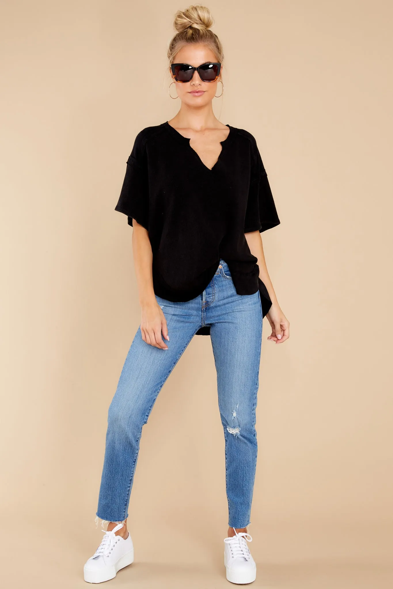 Wandering Around Black V-Neck Top