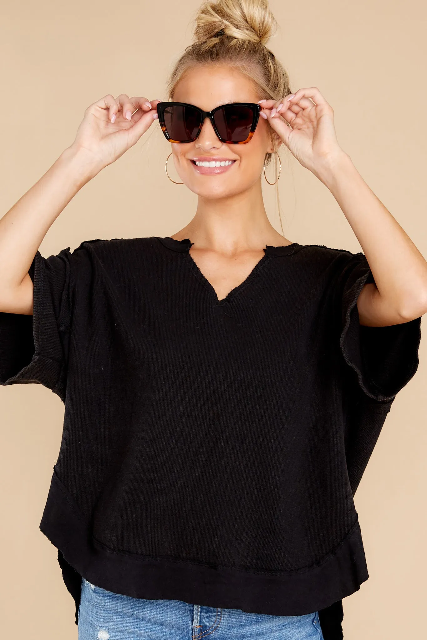 Wandering Around Black V-Neck Top