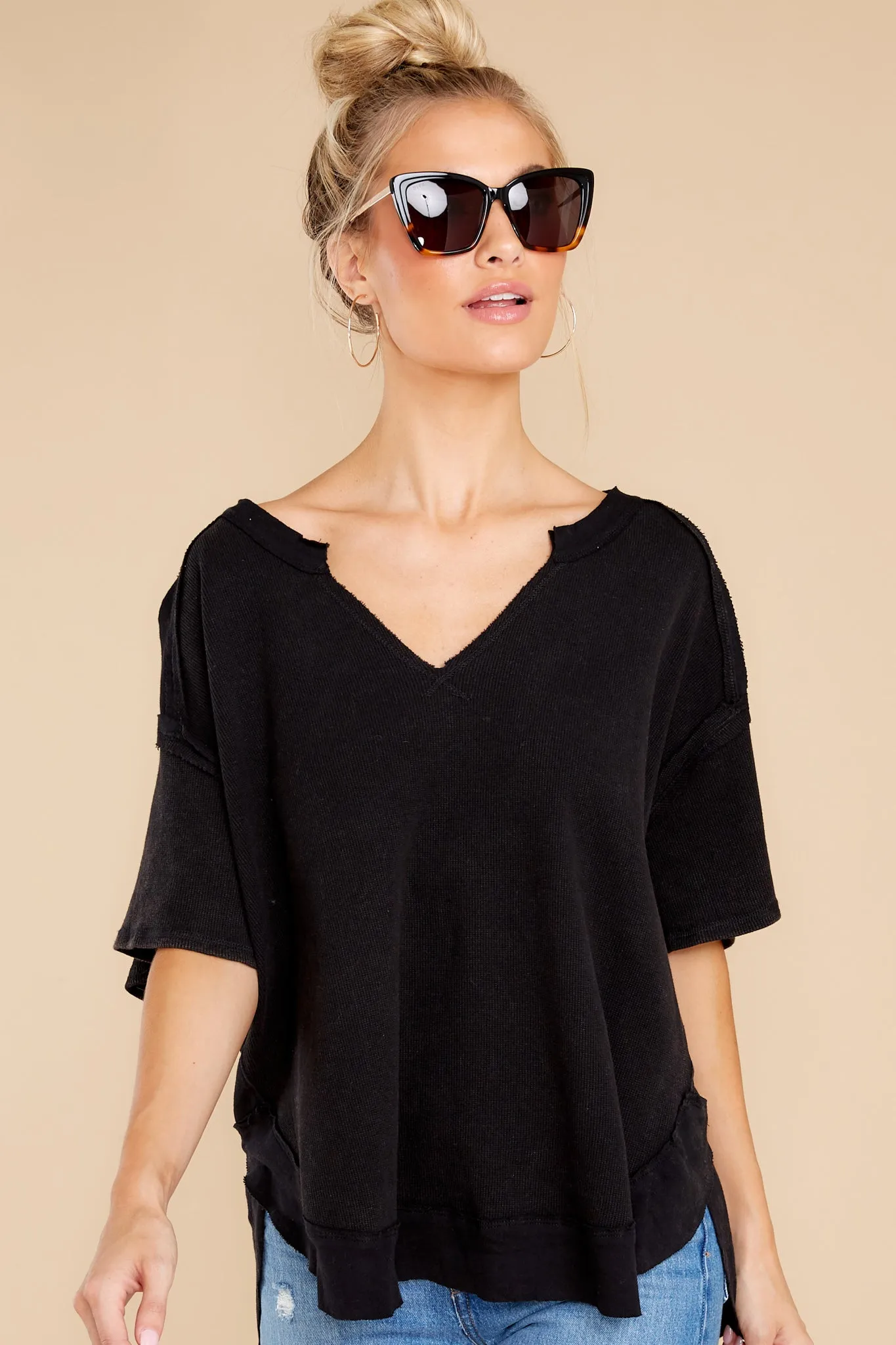 Wandering Around Black V-Neck Top