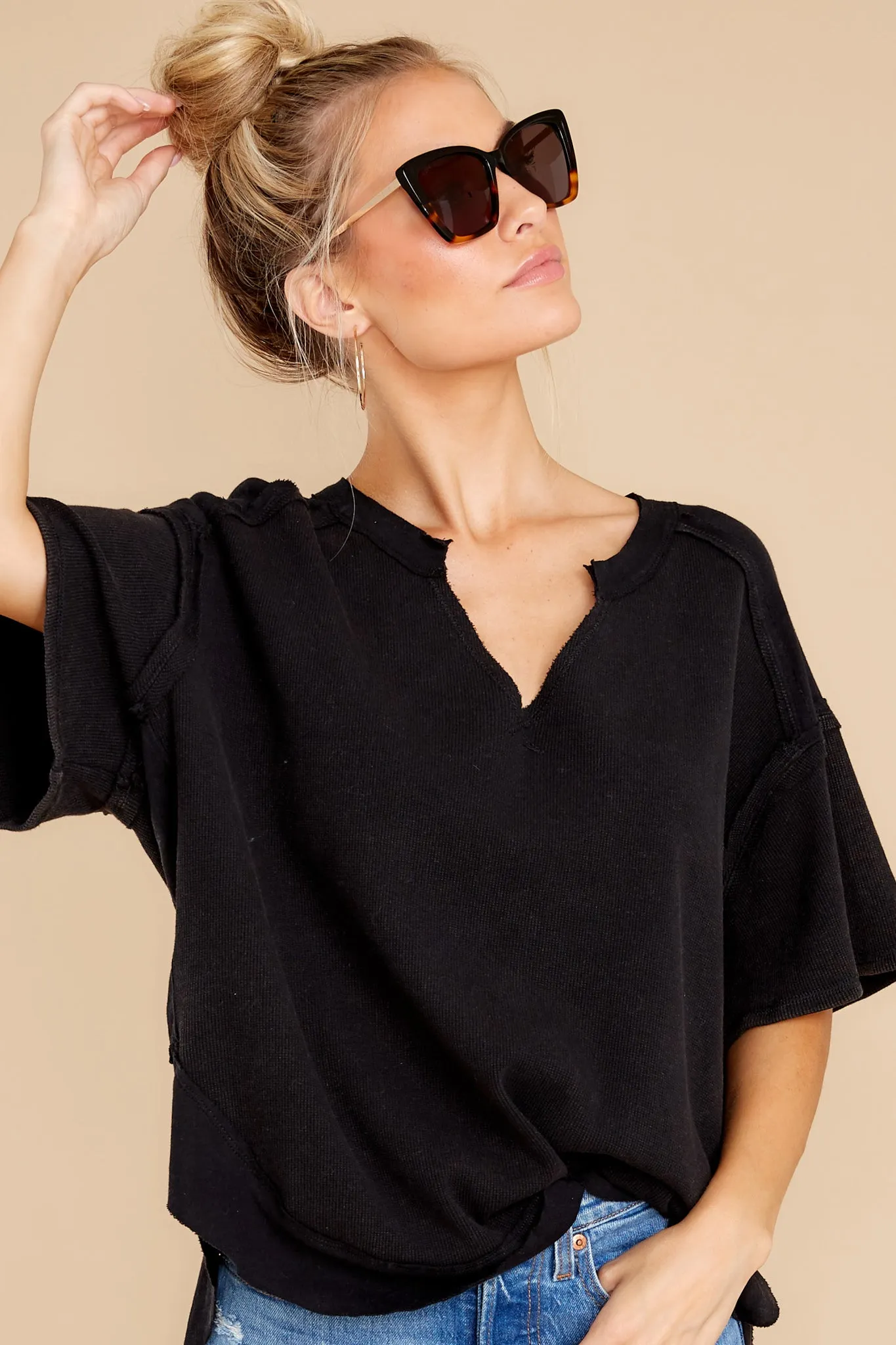 Wandering Around Black V-Neck Top