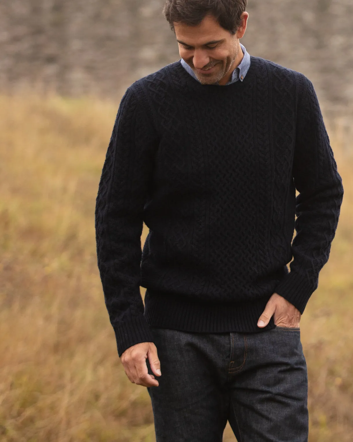 Wave Panel Crew Neck Jumper - Navy