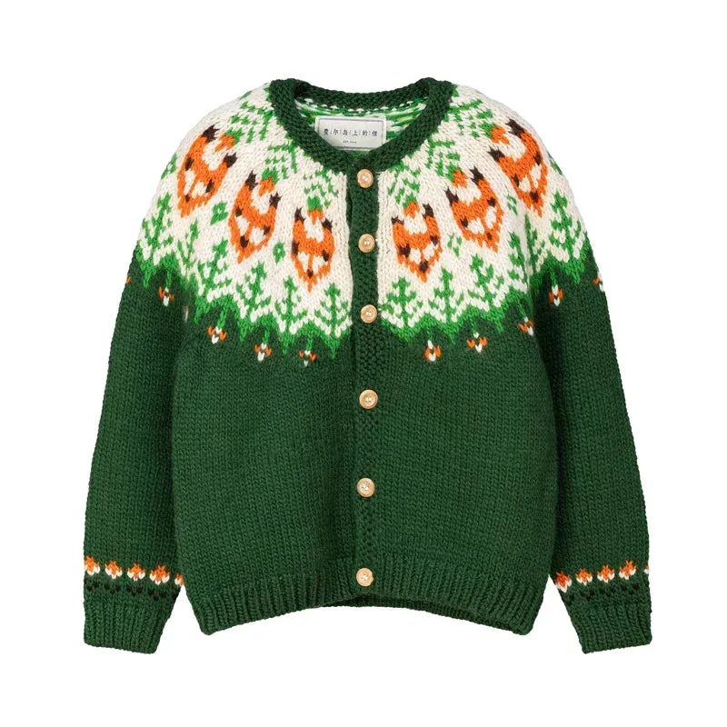 Wenkouban-Christmas Thanksgiving outfits_Handmade Thick Warm Vintage Fair Isle Nordic Green Cardigans Christmas Sweater