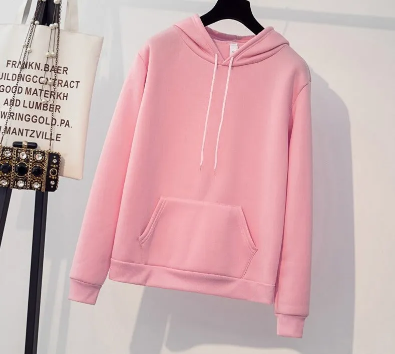 Wjczt Hoodies Fleece Women Autumn Korean Solid Color Ladies Pullovers Slim Pocket Hooded Jacket Chic Hoodie Sweatshirts S-3XL