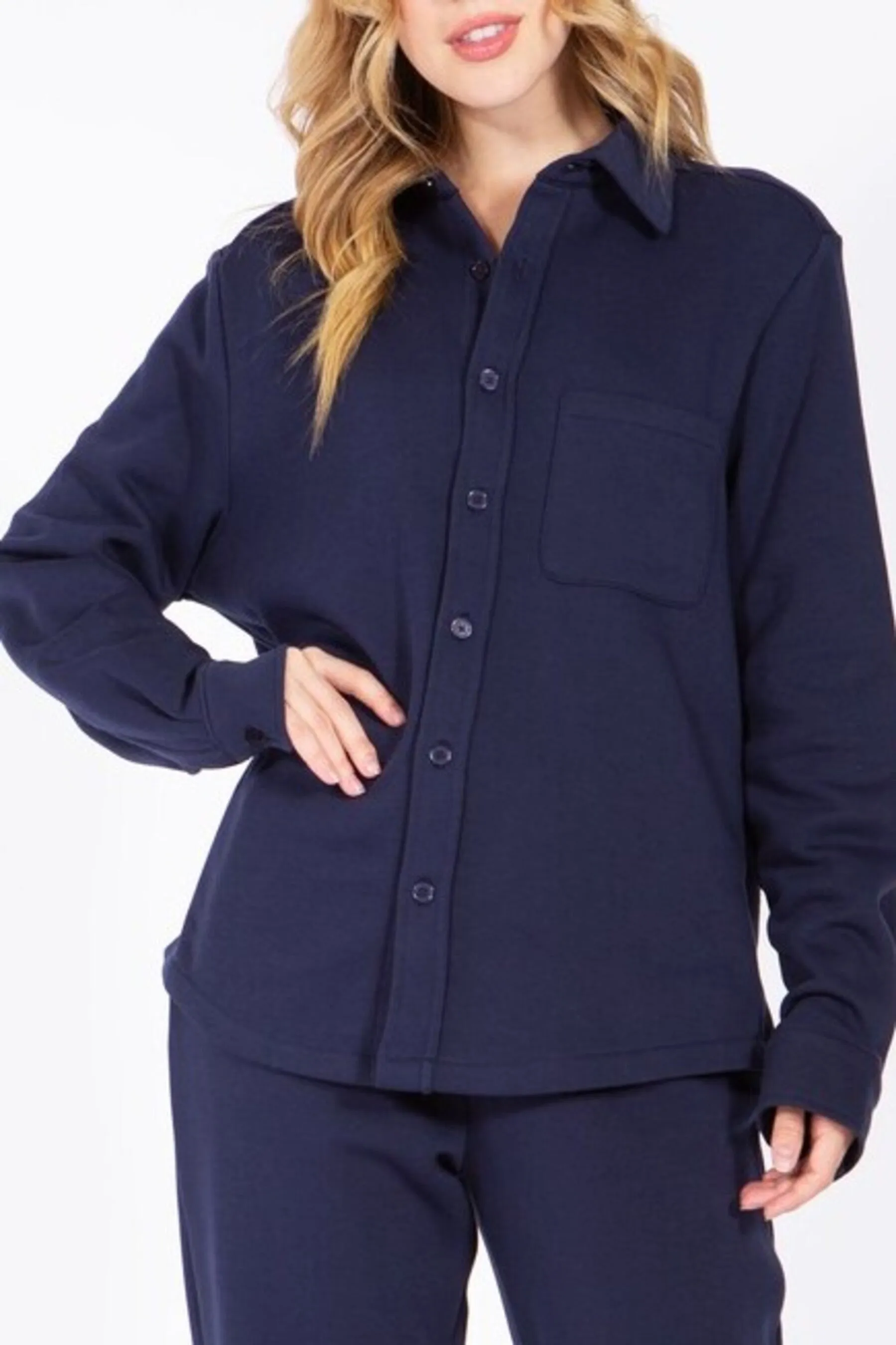 Women's Casual Long Sleeve Button Up Fleece Shirt Jacket