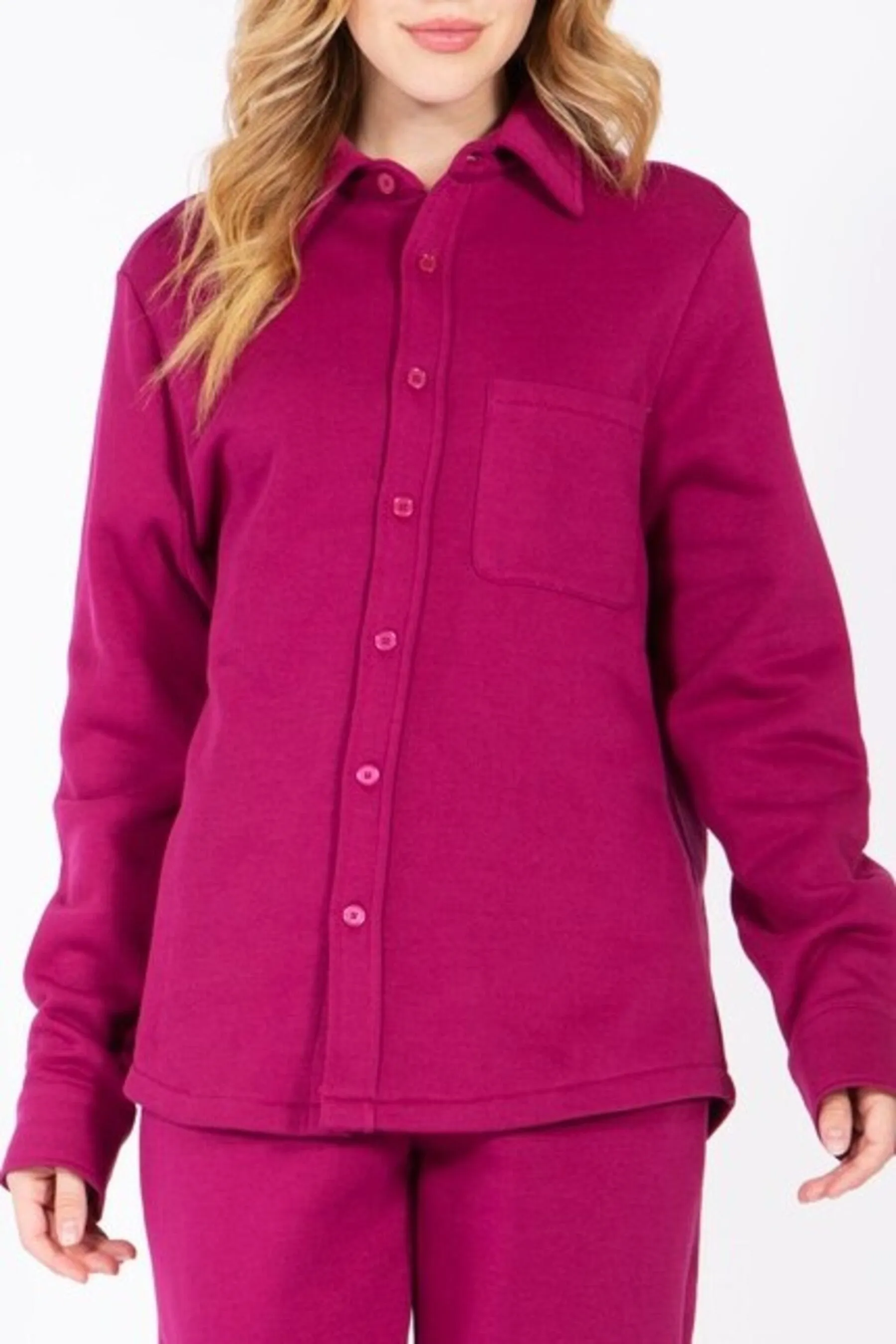 Women's Casual Long Sleeve Button Up Fleece Shirt Jacket