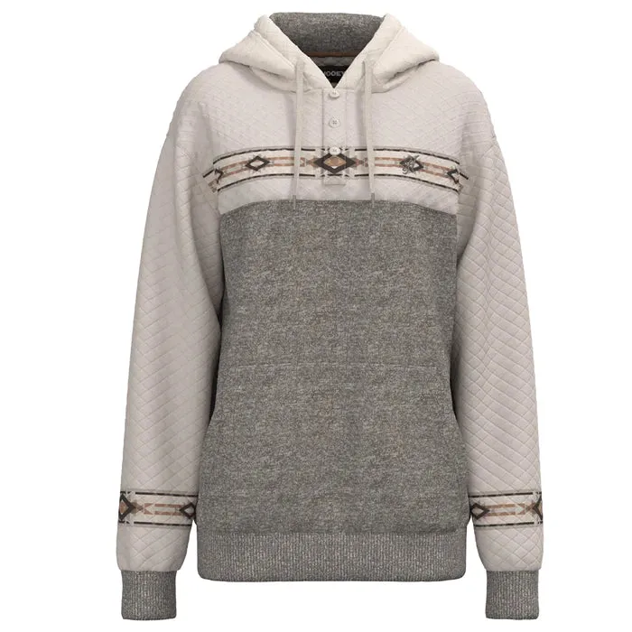 WOMEN'S HOOEY "JIMMY" GREY /WHITE W/ QUILTED PATTERN HOODY