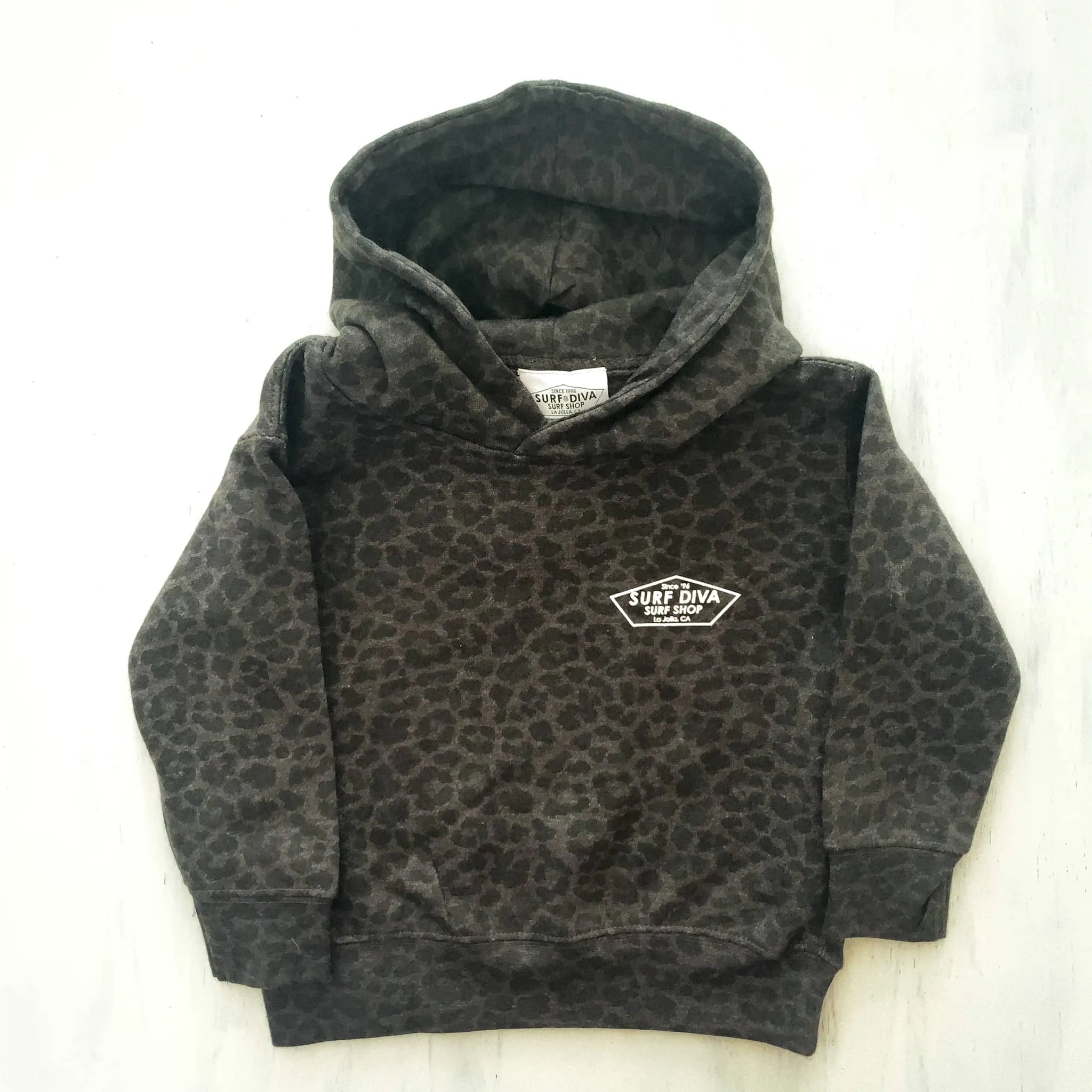 YOUTH HOODIE SWEATSHIRT with SURF DIVA SURF SHOP (leopard black/gray)