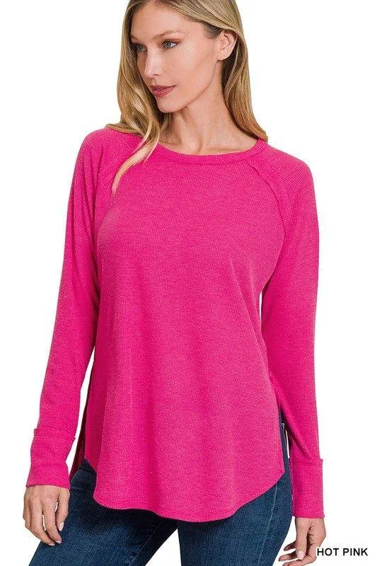 Zenana Waffle Knit Long Sleeve Top