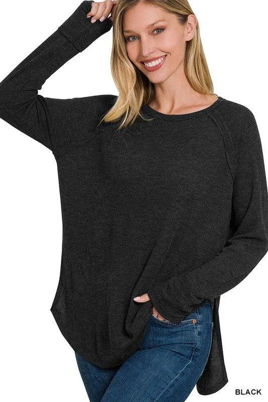 Zenana Waffle Knit Long Sleeve Top